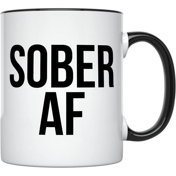 Sober AF Coffee Mug 11 Ounces White 1 Year Sobriety Gifts for Women and Men