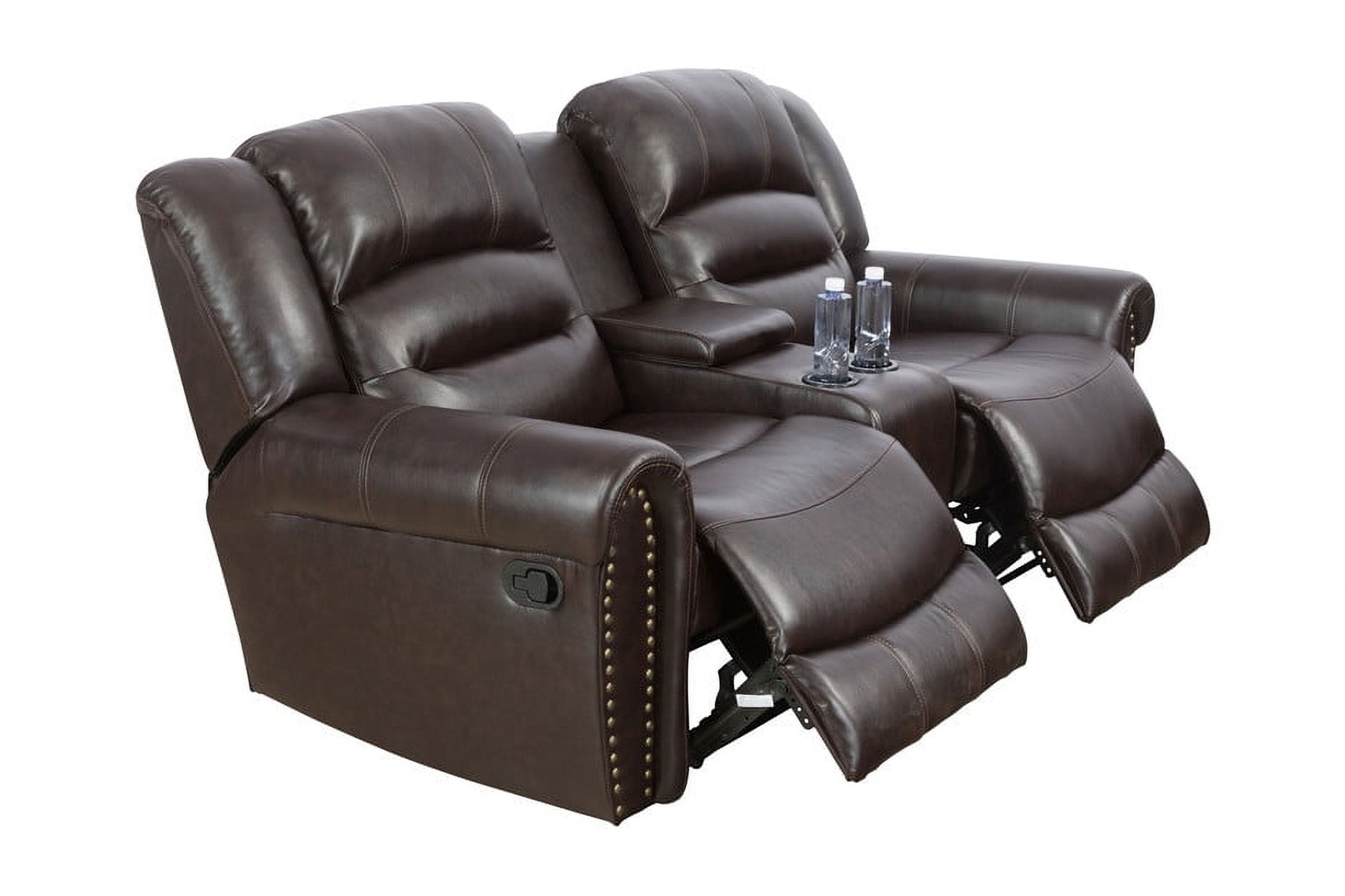 Irene Inevent 3-Piece Leather Sofa Set, Couch Recliner Sofa Set Semi PU Synthetic Leather Sofa Loveseat Chair for Living Room, Brown