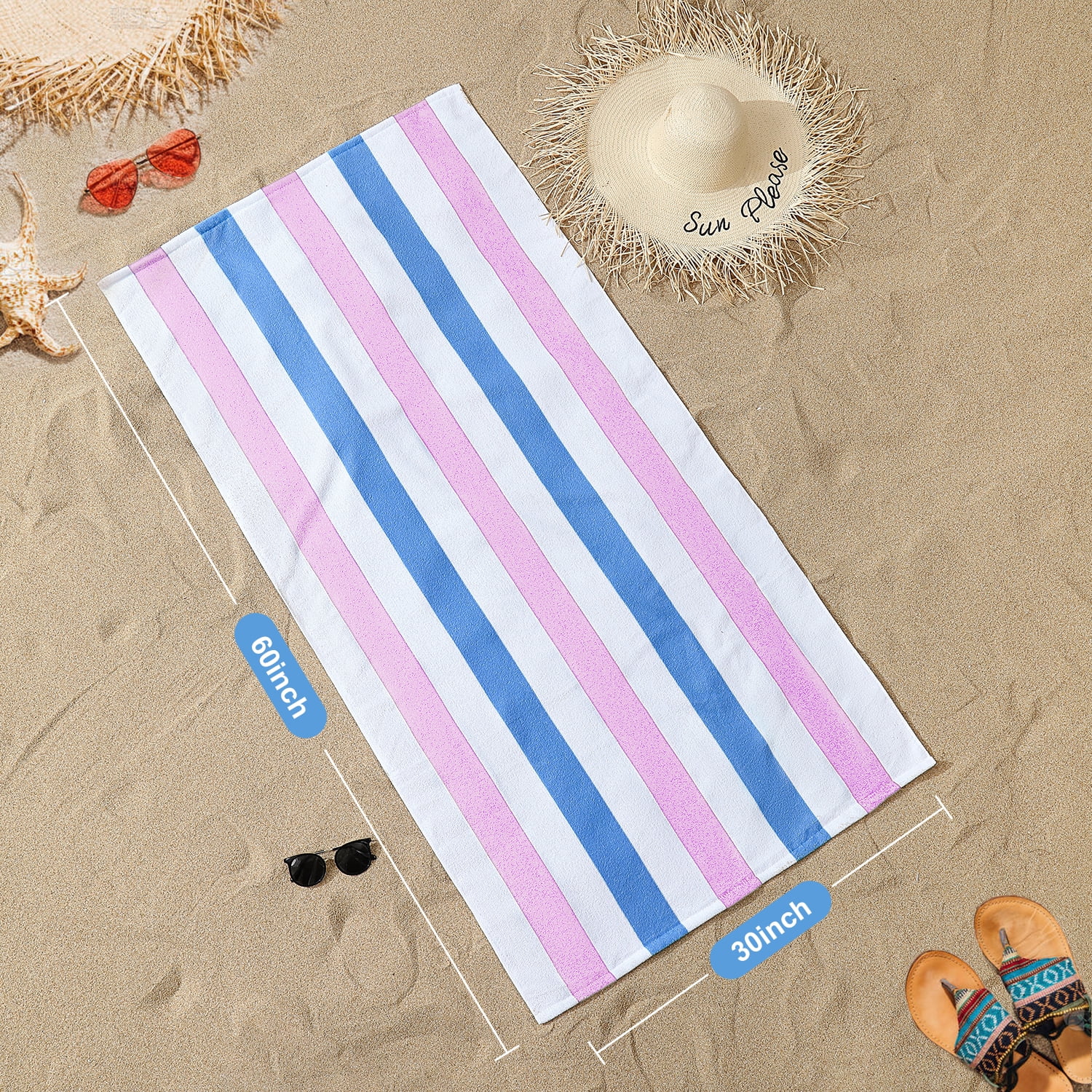 Jessy Home 4 Pack Stripe Beach Towel Sets, 30"x60" Quick-dry Sand-resistant Lightweight Soft Beach Towel for Travel, Gym