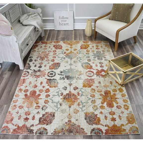 Rugs America Austin Collection Painted Sand AN40A Vintage Transitional Area Rug 5'0"x7'0"