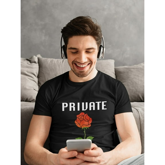 Private Red Rose Bloom Graphic Design Men Black T-Shirt, Male Large