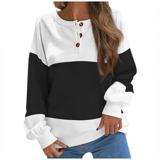 TACILIP Vêtements d'Automne pour Femmes Chandail en Molleton pour Femmes Chandail Hauts à Manches Longues Col Rond Chemises à Boutons Décontractées Mode Automne Tenues de Printemps Vêtements d'Hiver, Cadeaux pour Femmes