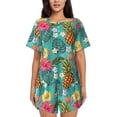 thumbnail image 1 of Xecao Pineapple Pattern Women's Short Sleeve Pajama Set Soft Sleepwear Lounge Set with Button Front Top and Drawstring Shorts with Pockets-Medium, 1 of 6