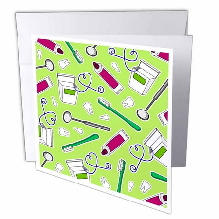 3dRose Cute Dentist Dental Hygienist Print Green, Greeting Cards, 6 x 6 inches, set of 6
