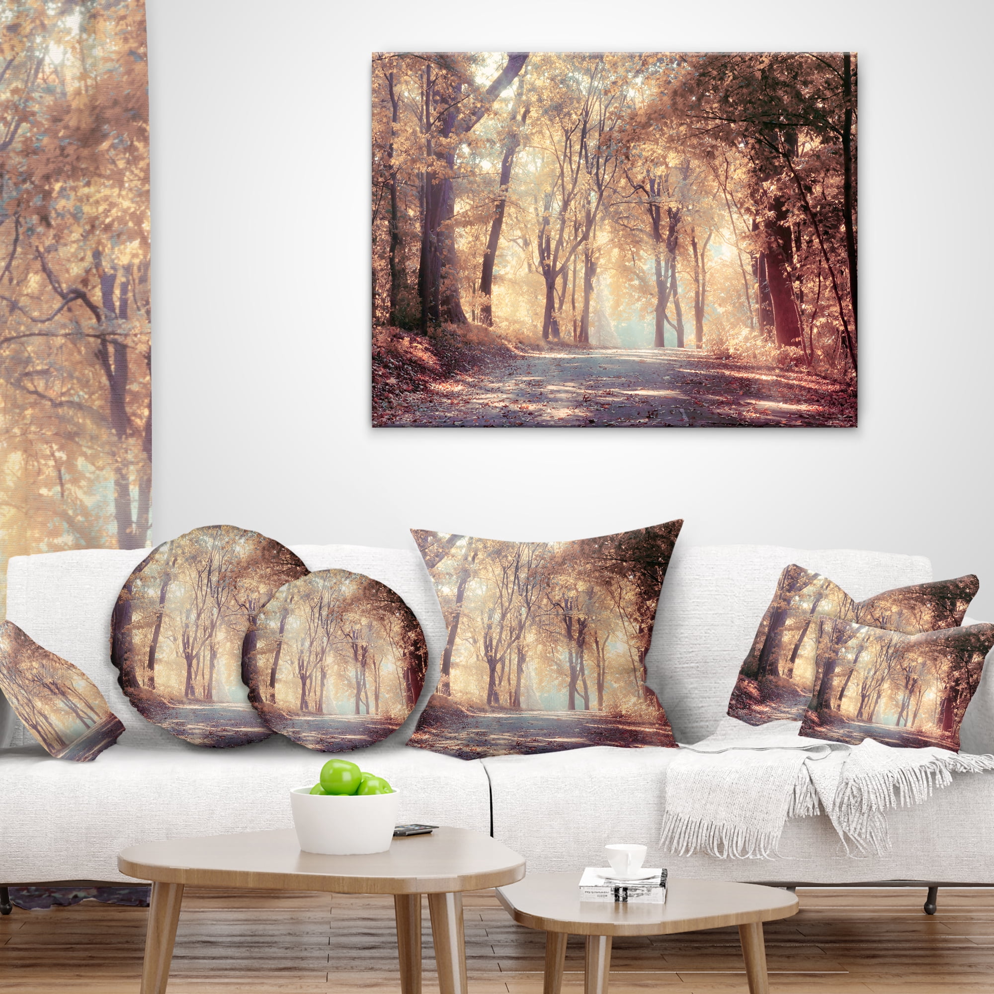 Designart Golden Autumn Beautiful Forest - Landscape Printed Throw Pillow - 18x18