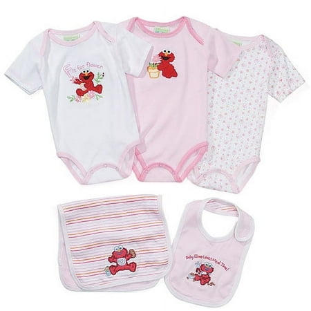 Sesame Beginnings - Baby Elmo 3-Pack Bodysuits, Bib and Burp Cloth
