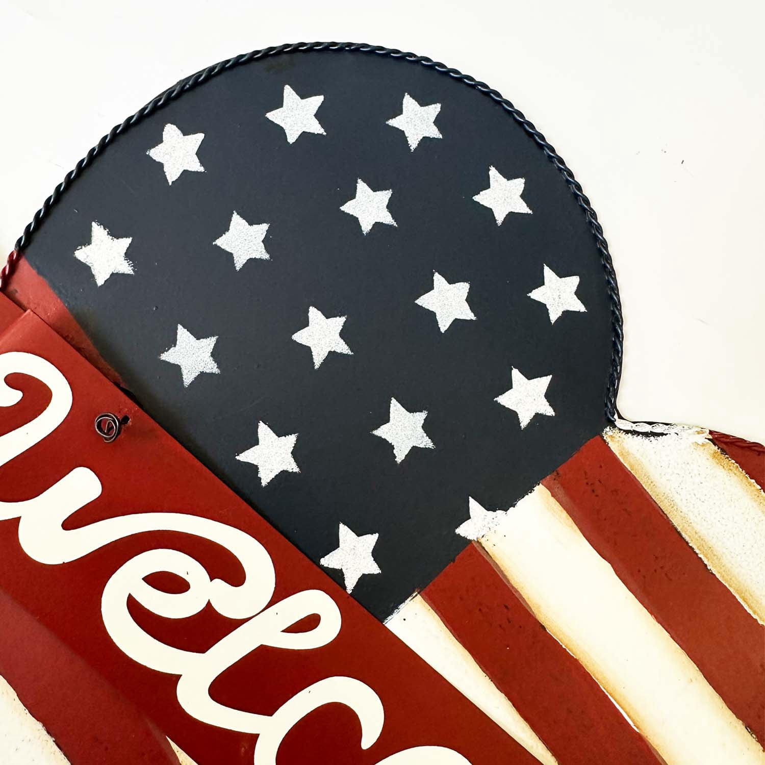 American Flag Heart Welcome Sign, Metal Garden Stake, Patriotic Yard Decor, 22.5" x 16
