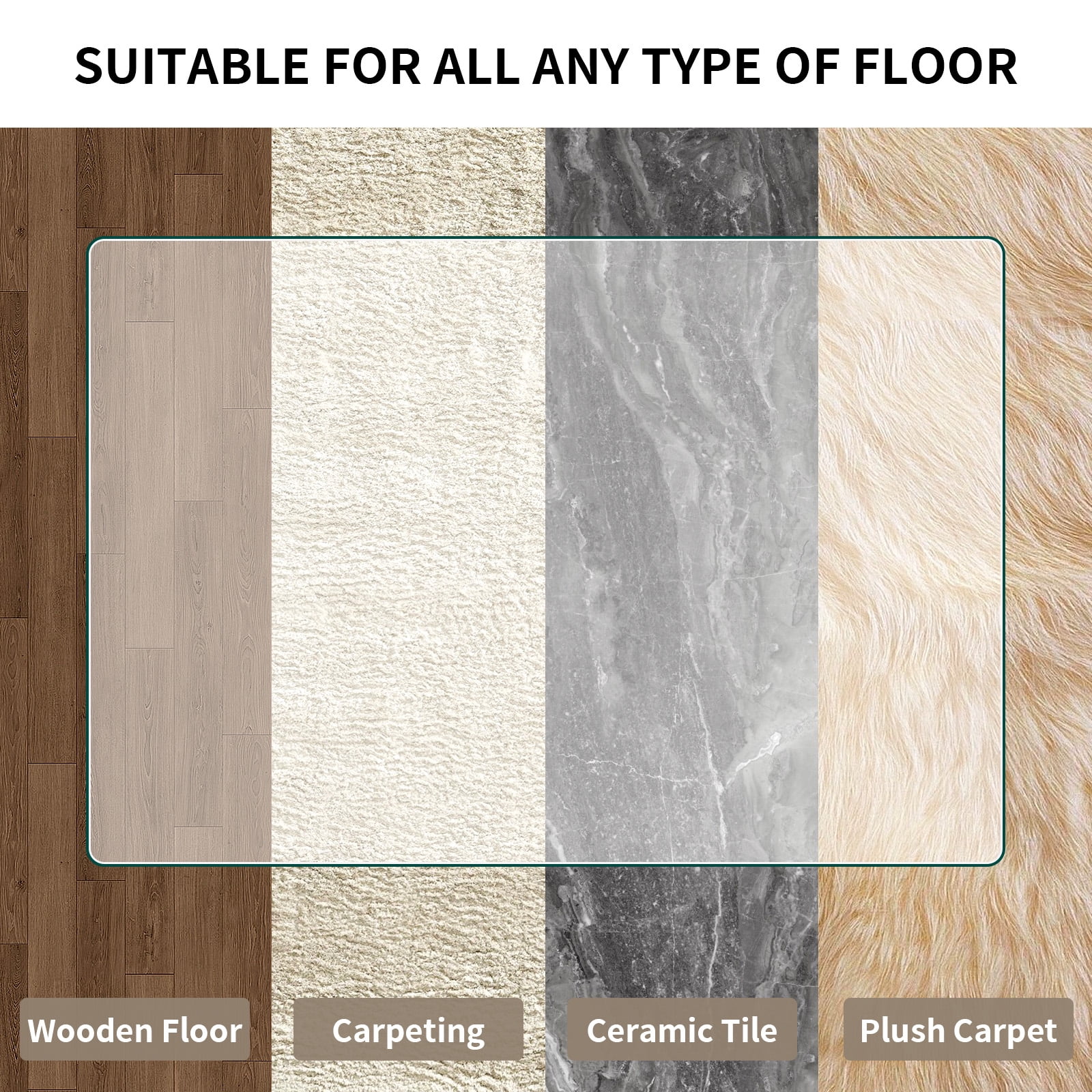 Veliso 55"x 46" Tempered Glass Mat Rectangluar Chair Mat for Hard Floors Heavy-Duty Office Floor Protector, Clear