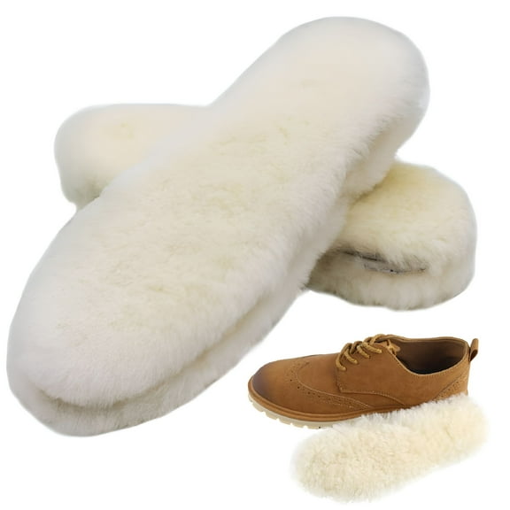 TELOLY 2 Pairs Genuine Thick Sheepskin Fleece Insoles for Women, Premium Warm Fluffy Wool Replacement Cozy Breathable Inner Soles for Shoes Boots Slippers Women Size 7.5 M US WOMEN