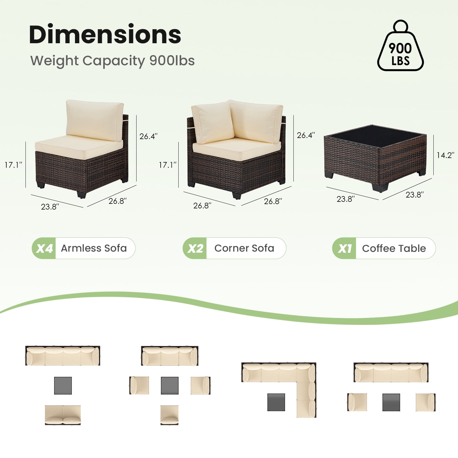 STARY 7 Pieces Outdoor Conversation Set, Patio Sectional PE Rattan Furniture Set for Backyard, Cream