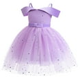 thumbnail image 3 of KIMI BEAR Little Girls Formal Dress 9T Little Girls Party Dress Princess Dress 10T Little Girls Pure Color Shinning Sequins Mesh Hemline Sleeveless Off-The-Shoulder Princess Dress Purple, 3 of 8