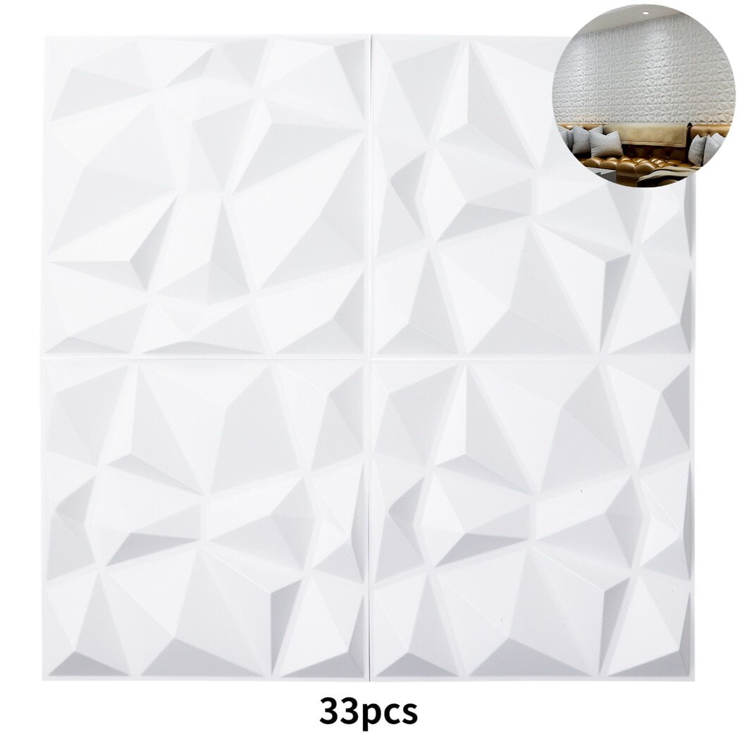 Arts 3D Texture Wall Panels 33pcs, Embossing Effect Matte White Diamond