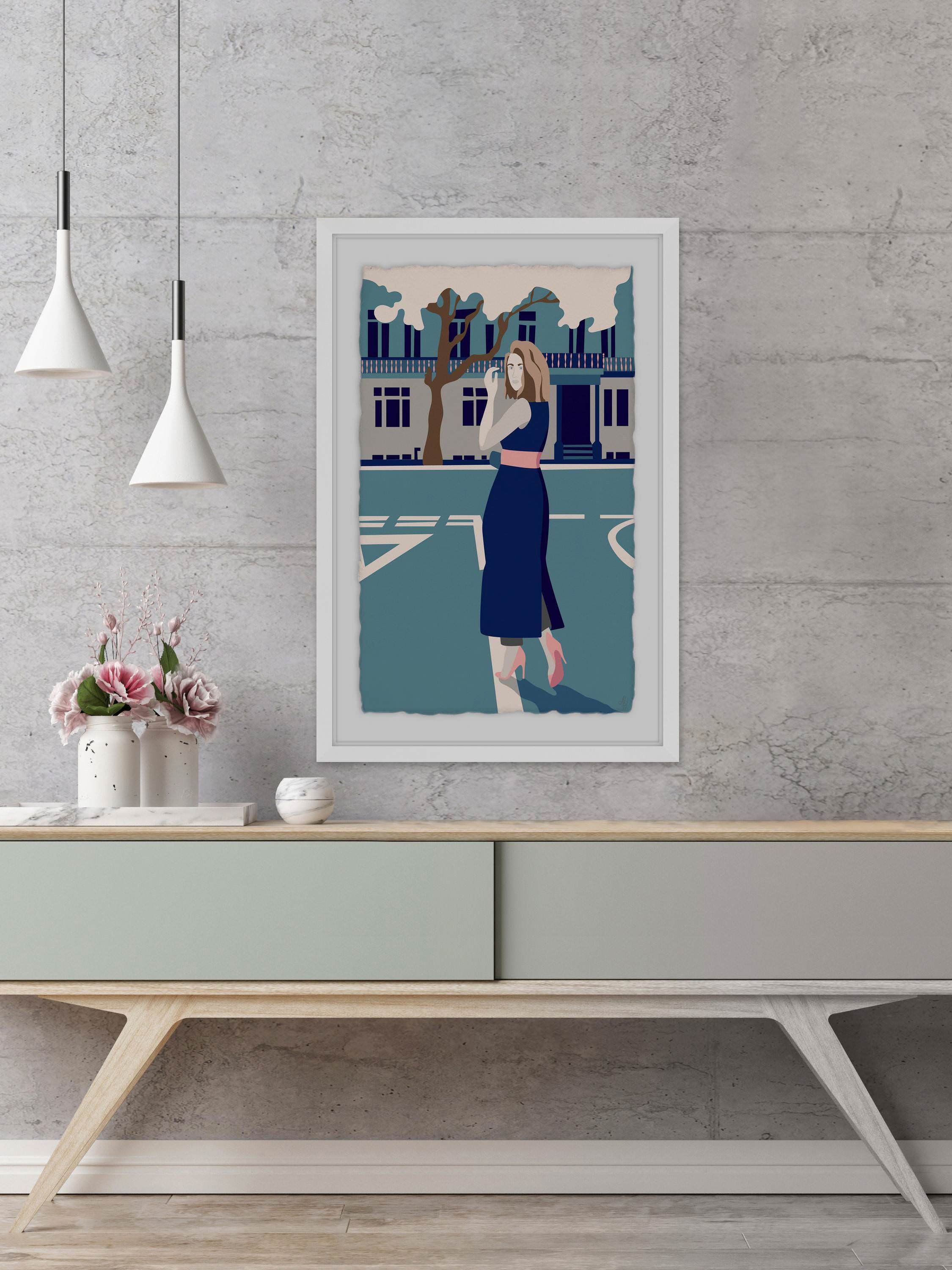 Crossing in Blue Framed Painting Print
