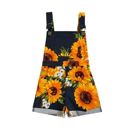 

hirigin Girls Sunflower Print Short Romper Sleeveless Square Collar Jumpsuit