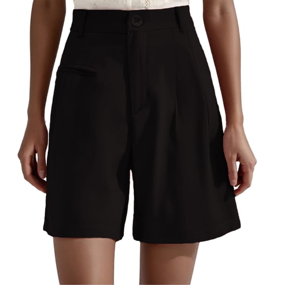 JIAYUE Women's Shorts Bermuda Solid Color Summer Elastic High Waisted Wide Leg Business Casual Dressy With Pockets Fashionable Female Bottoms