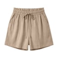 thumbnail image 6 of Womens Summer Elastic Waist Drawstring Shorts Ruffle Waist High Waisted Wide Leg Casual Beach Shorts with Pockets Khaki, 6 of 8