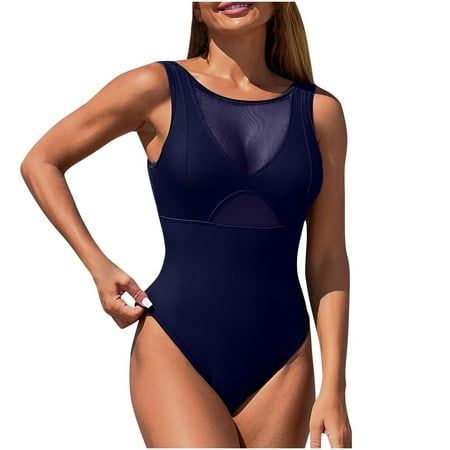 Navy Boat Neck Spandex Swimsuits for Teen Girls Sleeveless Slip Slim Tunic Beach Casual Going Out Sexy Hawaiian Tropical Swimsuits Womens 2025 Clothes L