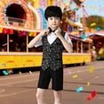 thumbnail image 2 of JAJAHO Boys Suit Sparkly Formal Dress Outfit Short Sleeve Collared Shirt Sequins Waistcoat Dress Shorts Bowtie 4PCS Set For 3-16 Years Gentleman Clothes Set, 2 of 4