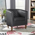 thumbnail image 6 of Accent Arm Chair Barrel Tub Club Chair PU Leather Single Sofa Modern Upholstered Black Armchair, 6 of 9