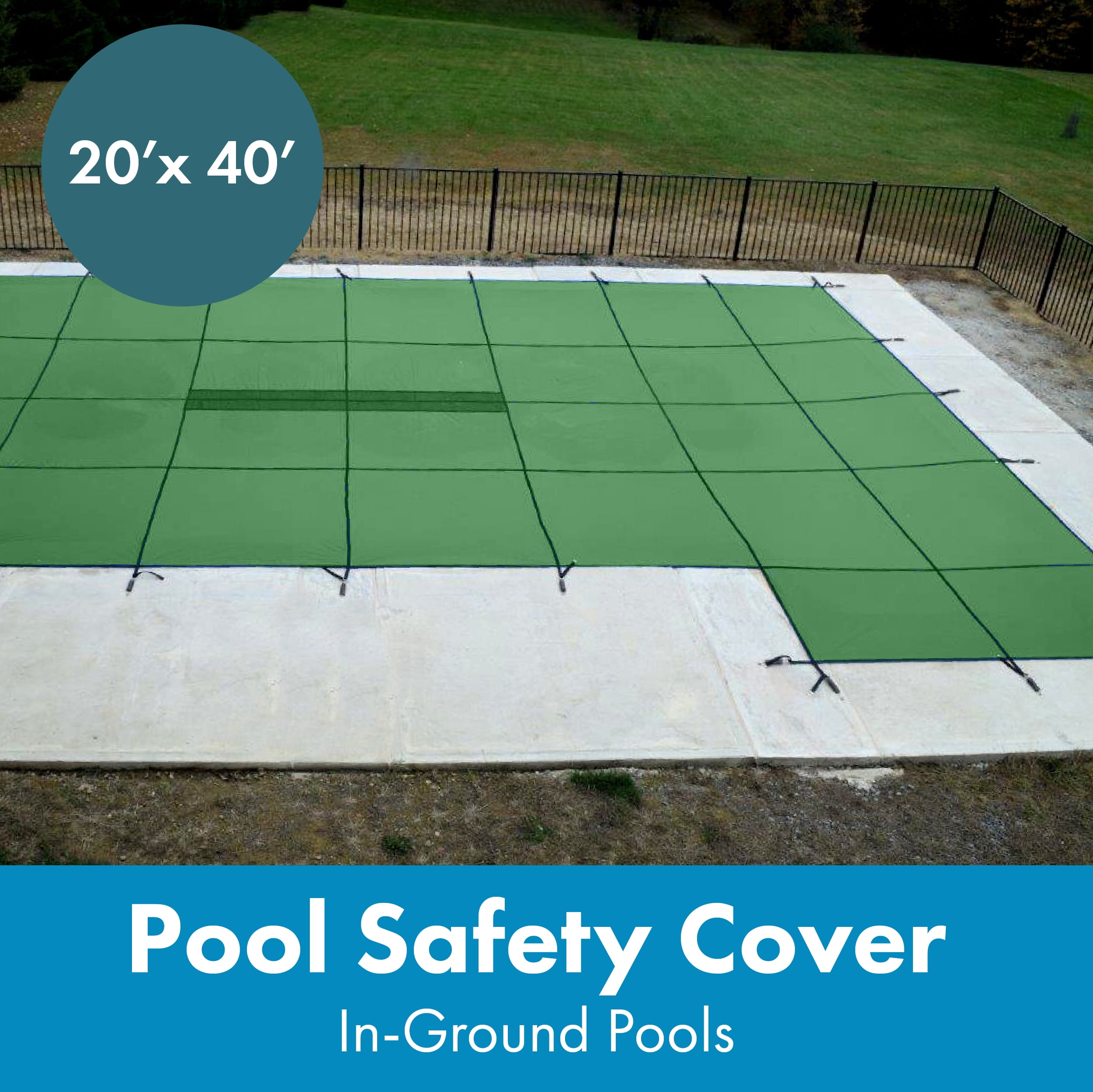 WaterWarden Inground Pool Safety Cover, Fits 20’ x 40’, Solid Green