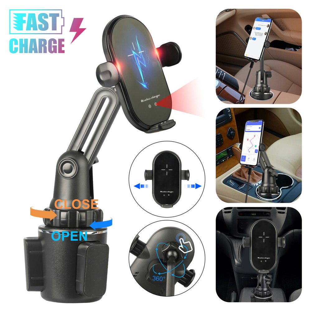Wireless Charger Car Cup Holder Mount Fast Charging Stand Dock for Cell