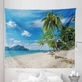 thumbnail image 1 of Landscape Tapestry, Exotic Botanic Island near Seashore Palms Mountains Clear Open Sky Photo, Fabric Wall Hanging Decor for Bedroom Living Room Dorm, 5 Sizes, Blue Cream Green, by Ambesonne, 1 of 1