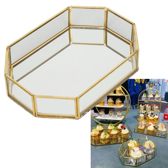 Loewten Octagonal Storage Box Mini Gold Geometry Jewelry Necklace Dessert Basket With Flannel 20x14x4cm,Display Box