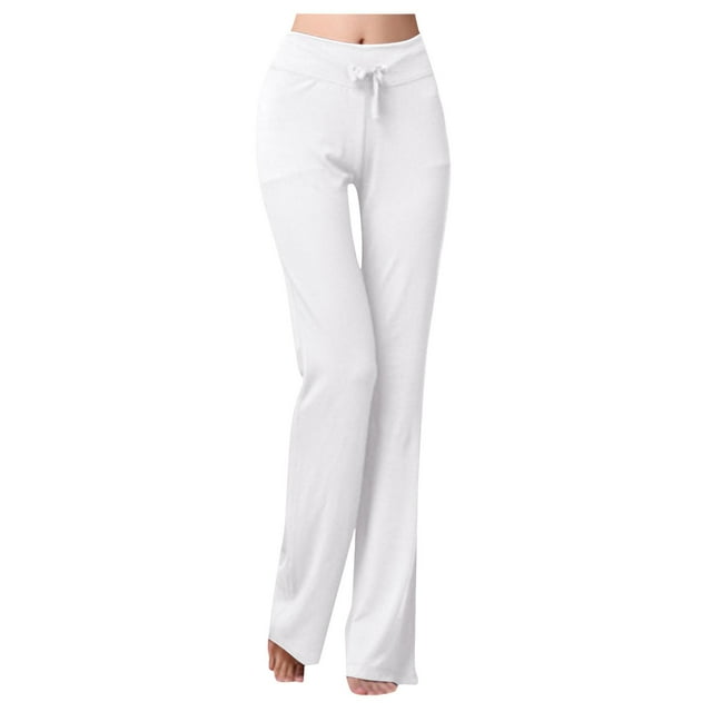 Pantalones de yoga para mujer talla grande 2025 - Pantalones de entrenamiento elásticos de cintura alta y pierna ancha - Cordón, poliéster y spandex - S-XXXXL