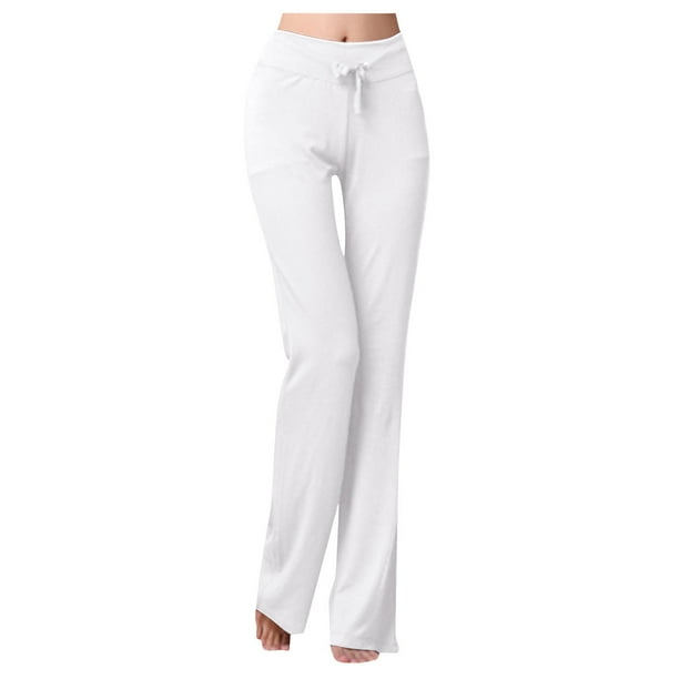 Pantalones de yoga para mujer talla grande 2025 - Pantalones de entrenamiento elásticos de cintura alta y pierna ancha - Cordón, poliéster y spandex - S-XXXXL