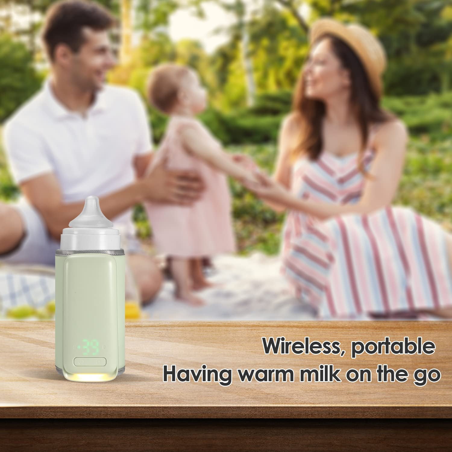 Wiher Wireless Baby Bottle Warmer for Travel, Portable Baby Milk Warmer with Light On The Go Constant Temperature Rechargeable USB Battery-Powered Baby Milk Heating Bag in Car Heaters Thermostat Bag