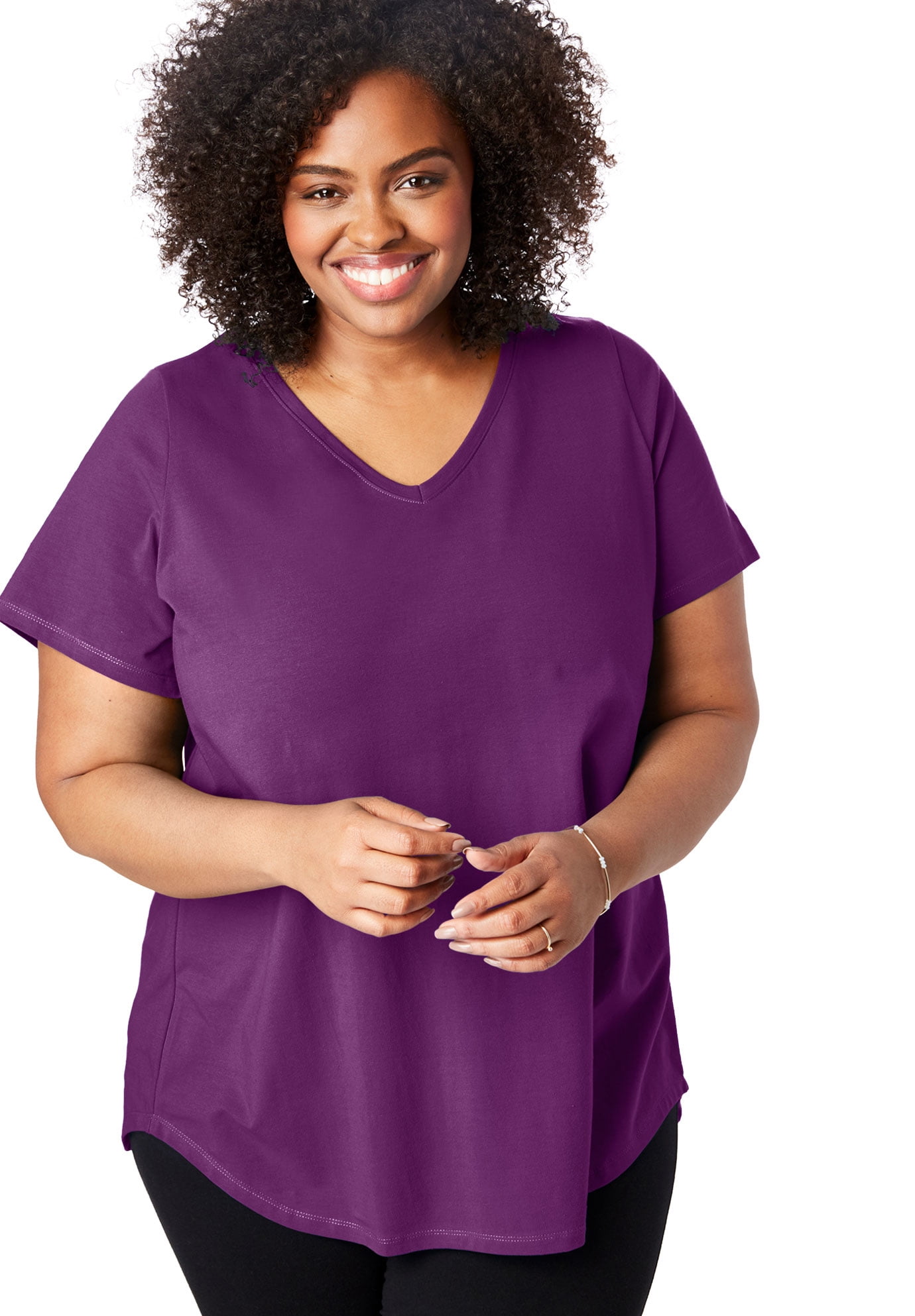 Woman Within Womens Plus Size Everywear Essentials V-Neck Tee