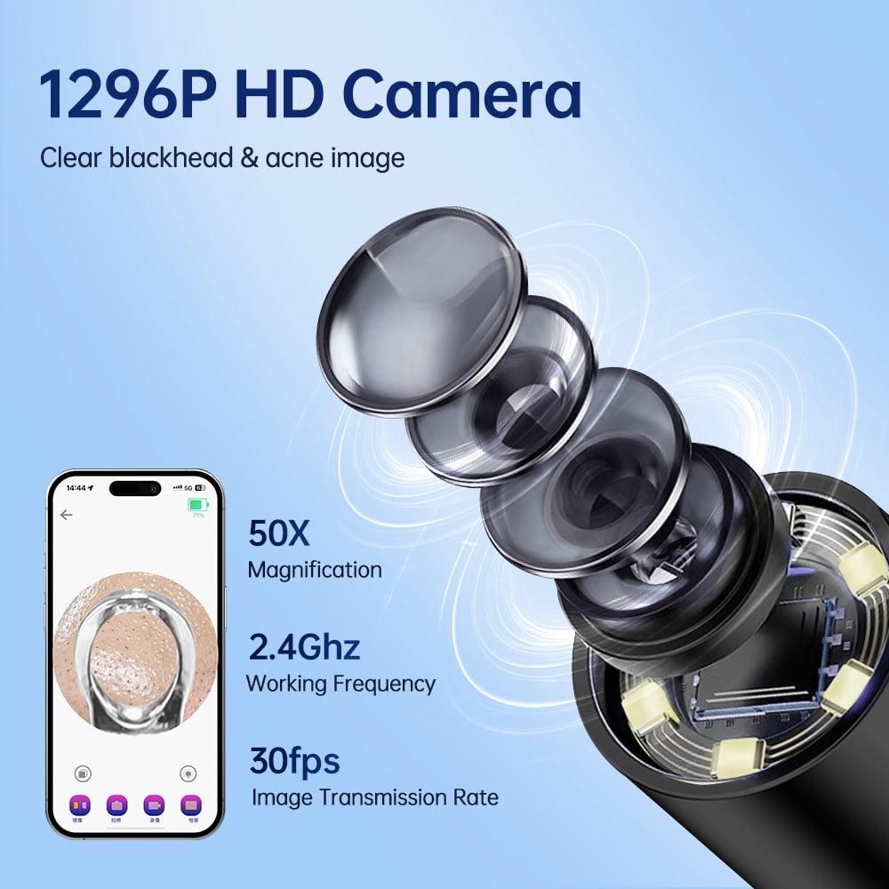Visual Pore Cleaner, Deep Cleaning Comedone Tool, 50Times Magnification 1296P, WiFi Visual Blackhead Remover Tools with Lights, Women Gift