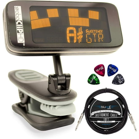 Peterson StroboCLIP HD Tuner with Blucoil 10' Instrument Cable, 4x Guitar Picks