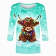 thumbnail image 4 of CLOISE Womens Tops 3/4 Sleeve Plus Size Christmas Cow Crew Neck Pullover Tee Shirts Slim Festive Holiday Photos Clothing XL, 4 of 5