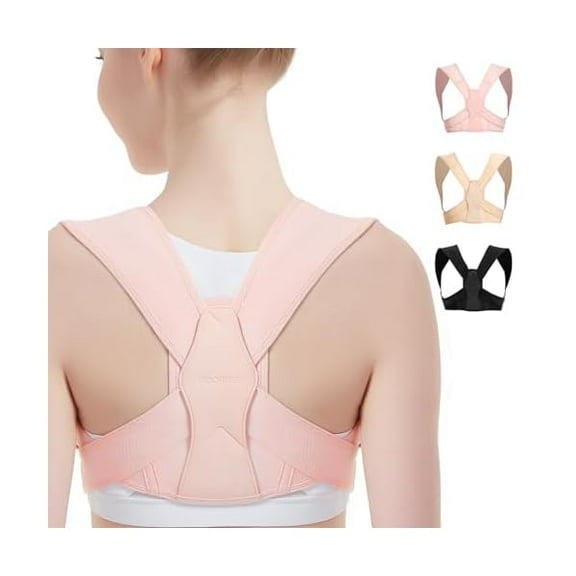 Posture Corrector for Women and Men, Adjustable Upper Back Brace for Clavicle Support and Providing Pain Relief from Neck, Shoulder, and Upper Back (Pink, Large/XLarge)