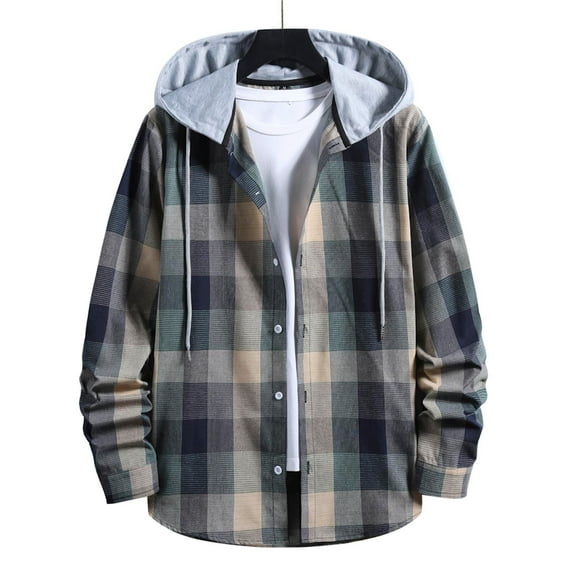 Meichang Mens Flannel Shirts Clearance Plaid Hoodies Streetwear Button Down Shirt Jacket Modern Fit Long Sleeve Coat Jacket