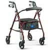 Medline Steel Rollator Walker with Seat for Seniors, Foldable, Burgundy