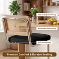thumbnail image 3 of Daluvenix Natural Rattan Bar Stools Set of 2 with Cane Back, Mid Century Modern Kitchen Counter Height BarStools, Dining Room Upholstery Boho Microvelvet Seat Bar Chairs, 3 of 8
