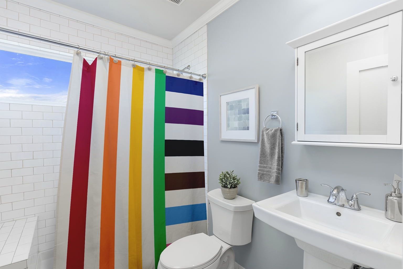 Simply Daisy 70" W x 73" L Christmas Stripes Polyester Shower Curtain, Multi [1 Ct]