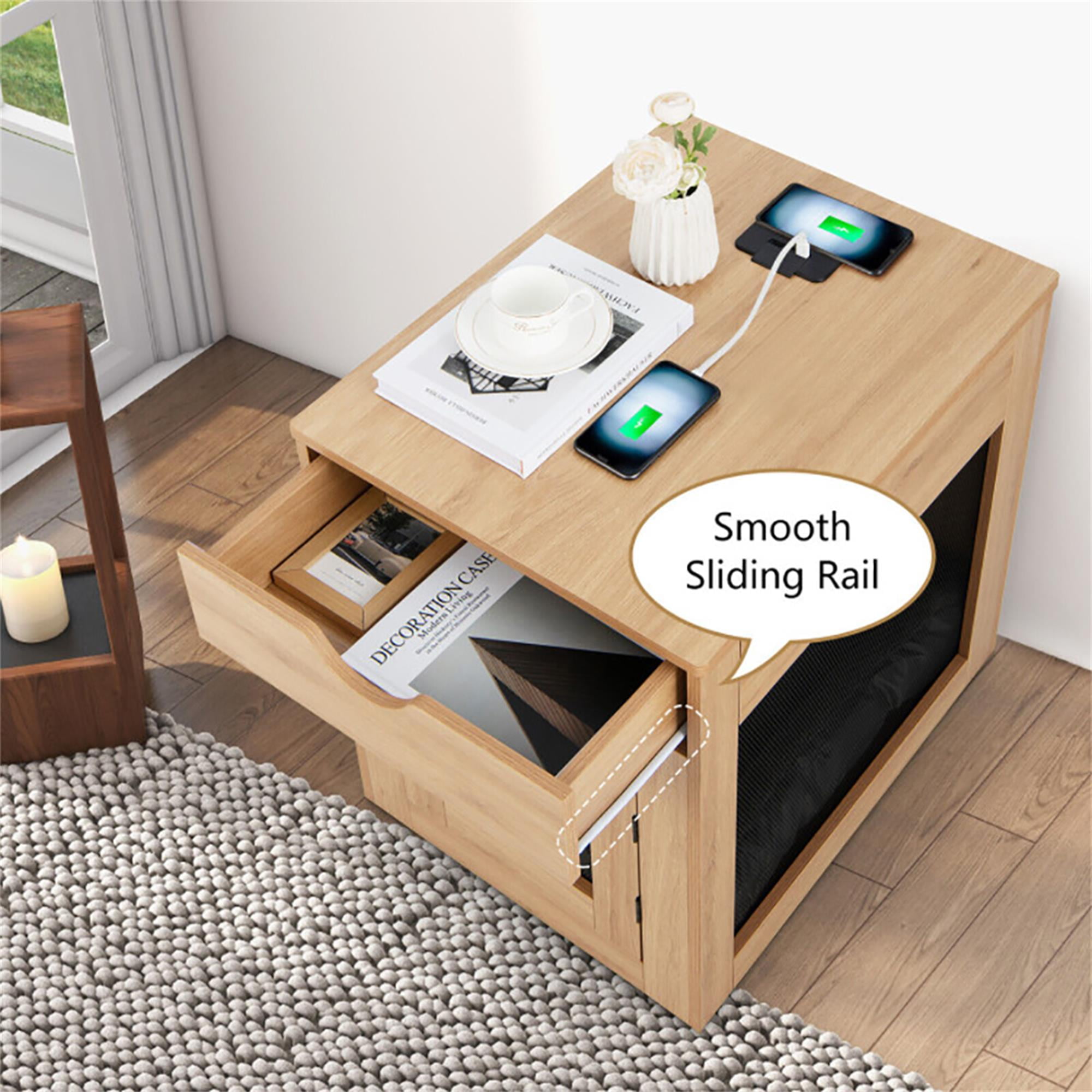 Kadyn 25" Dog Crates for Medium Dogs, Wood Dog Cage Furniture with Drawer and Removable Dog Bed, Dog Kennel for Indoor, Dog House, Beige