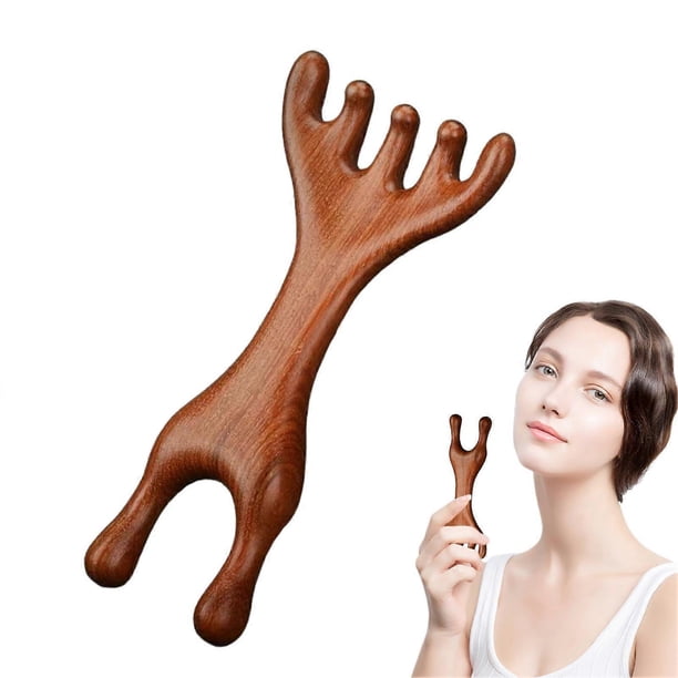 Peine de madera de sándalo con dientes anchos, antiestático, con forma de asta, para masaje del cuero cabelludo (hombres y mujeres).