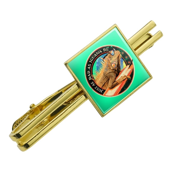 Just as Bad as Iguana Be Tropical Island Beach Surf Square Tie Bar Clip Clasp Tack- Silver or Gold
