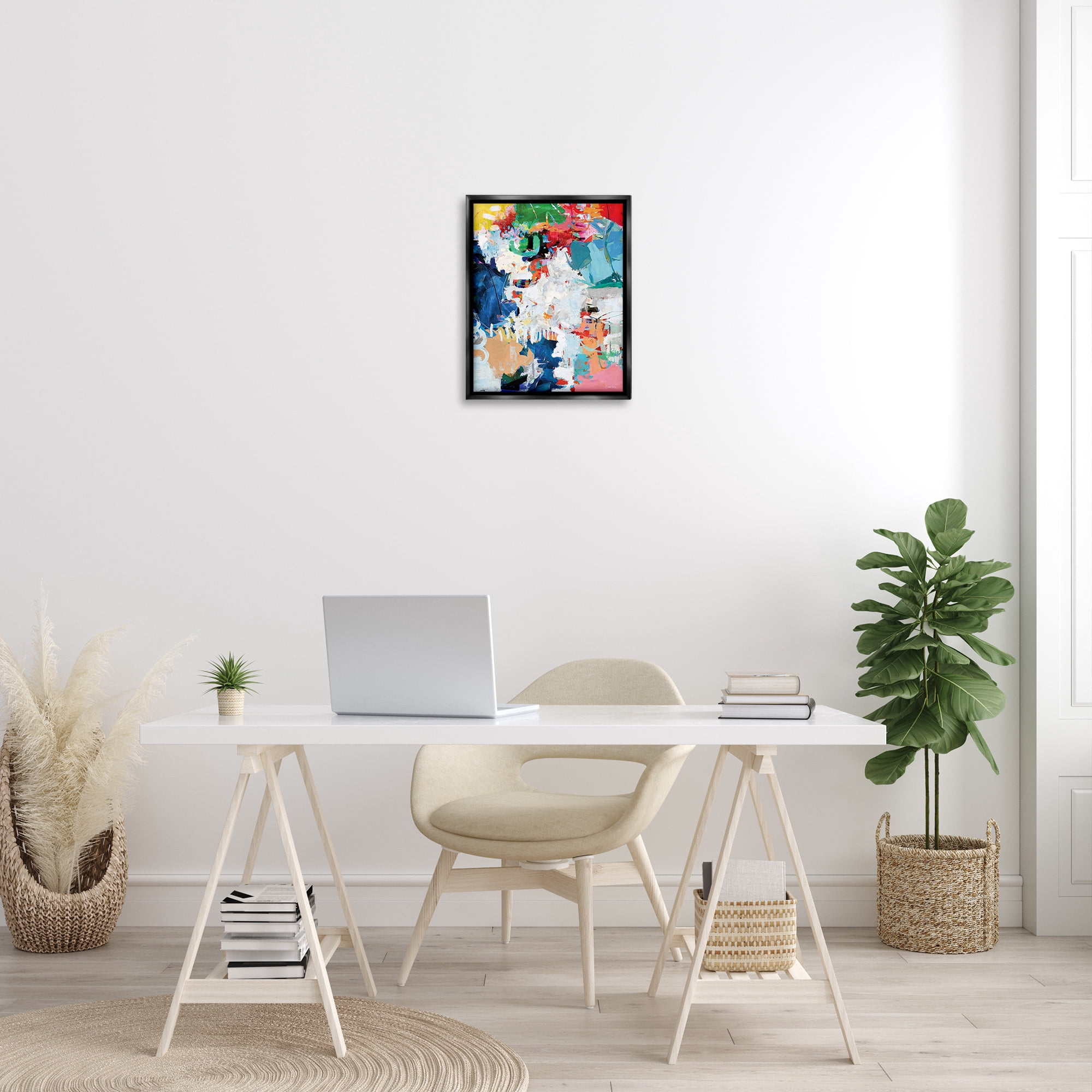 Stupell Industries Varied Expressive Collage Abstract Painting Black Floater Framed Canvas Art Print Wall Art, 17 x 21