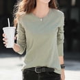 thumbnail image 6 of XPMWRP Women's Long Sleeve Shirts Casual Crew Neck Button Blouse Comfy Soft Loose Fit Solid Color Fashion Tee Army Green XL, 6 of 7