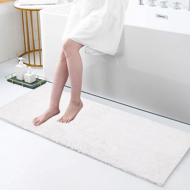 Alfombra antideslizante para baño, diseño de oveja, de chenilla, blanca