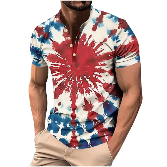 FRSASU Men's Patriotic Henley Shirts Muscle Distressed American Flag 1776 Vintage Short Sleeve T-Shirts Multicolor