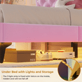 thumbnail image 3 of Full Size Bed Frame with Adjustable Headboard, Princess Upholstered Platform Bed with LED Lights for Girls, Solid Wood Slats Support, No Box Spring Needed, Pink, 3 of 10