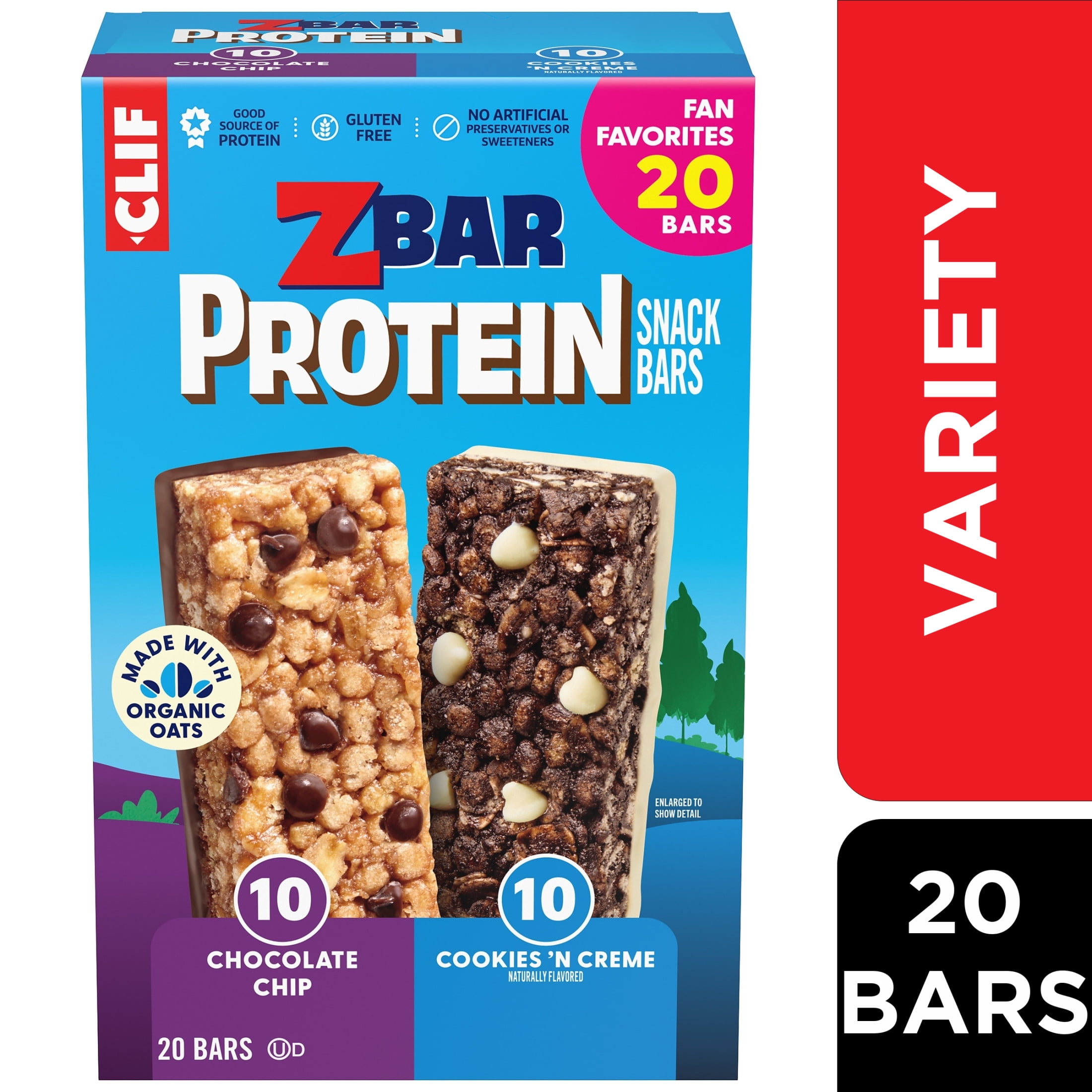 (4 pack) Zbar Protein Snack Bars Variety Pack, 2 Flavors, Gluten Free Protein Bars, Snacks for Kids, 20 count