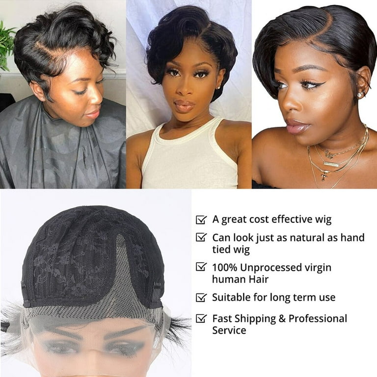 Short Bob Wig Pixie Cut Wig Straight Human Hair Wigs 13x4x1 T Part Transparent Lace Wigs for Women Preplucked Hairline Wig