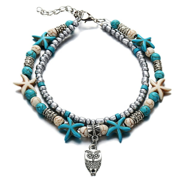Pulseras para mujer, regalos de verano para mujer, tobillera de perlas y estrellas, pulsera multicapa, joyería de playa para pies, pulsera de lujo para mujeres y niñas.
